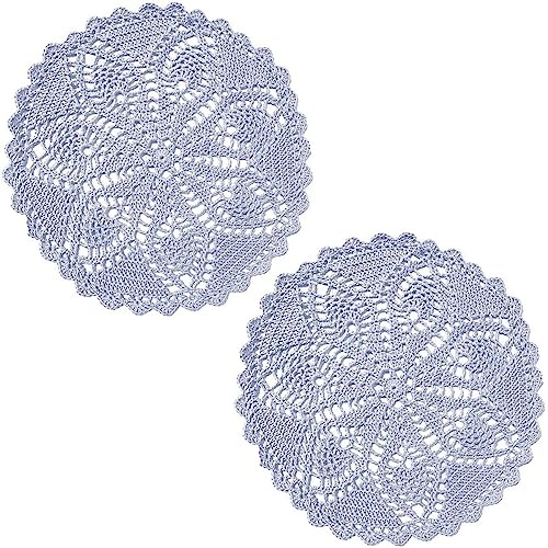 BOMHCS Set mit 2 Stück, 25,4 cm bis 27,9 cm, gehäkelte runde Deckchen, für Küche, Teetassen, Kaffeetassen, Bar, Tisch, Tischsets, handgefertigt, Grau