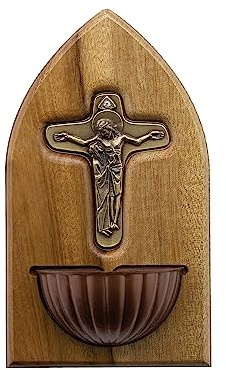Intercession Wooden Holy Water Font - Cross