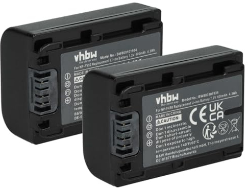vhbw 2x batteria compatibile con Sony DCR-DVD710E, DCR-DVD810E, DCR-DVD650E videocamera camcorder (600mAh, 7,2V, Li-Ion) con infochip