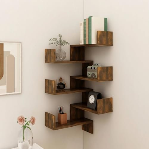 Buzaza Wand-Eckregale 2 STK. Räuchereiche 40x40x50 cm Holzwerkstoff Eckregal Stehend Wand Regale Wand Deko Wohnzimmer Regale FüR WäNde