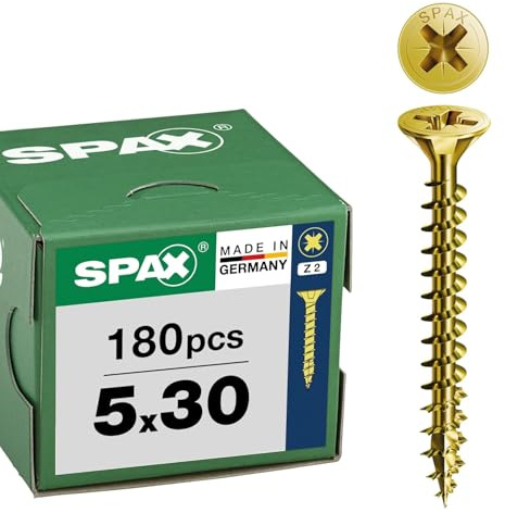 SPAX Universalschraube 5 x 30 mm, 180 St., Senkkopf Z2, Vollgewinde, YELLOX | Spanplattenschraube mit Vollgewinde und Senkkopf, 4CUT-Spitze gegen Spalten, gelb verzinkt, ideal für Innen- und Außenbereich