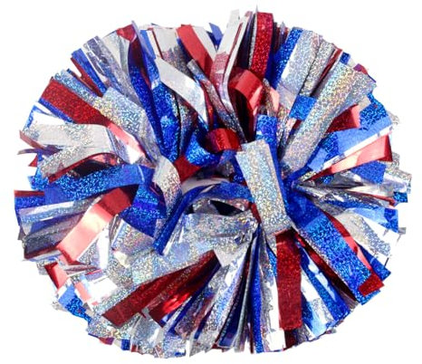 Lovecheer Cheerleader-Pompons, holografisch, Rot und Blau und Silber, Cheerleading mit Taktstockgriff, für Sport, Team, Spirit Dance Erwachsene, 35,6 cm, 2 Stück