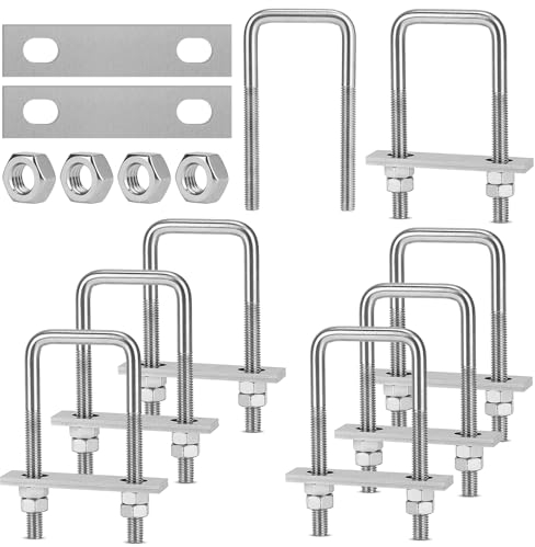 EFUTURETIME 8 x U Bügel mit Gewinde M8, 40mm x 100mm Bolzen mit 16 Gegenplatte, Bügelbolzen Bügelschelle Edelstahl für Zaunpfosten, Rohr Befestigung, Auto Abschleppen