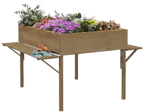 Outsunny - Jardinera rectangular con patas (12 compartimentos, con estantes laterales abatibles y película de tela no tejida, 122 x 91,5 x 89 cm)