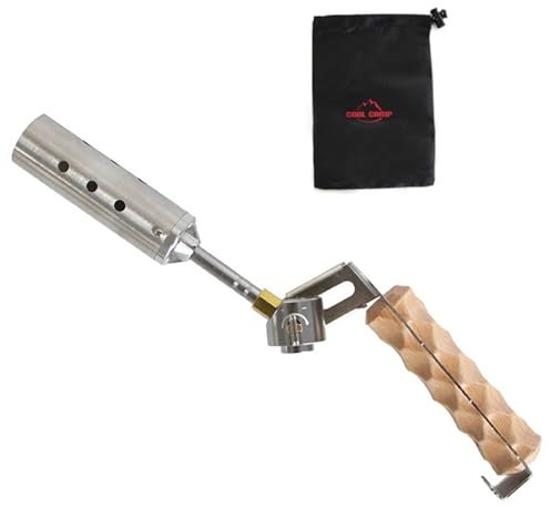 YIWENG Torche à gaz de camping en plein air avec manche en bois pliable, outil d'allumage, briquet à charbon avec valve de puissance de feu réglable pour la cuisine en plein air, camping,