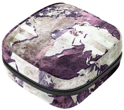 RODAILYCAY Aufbewahrungstasche für Sanitär, Stilleinlagen-Halter, Reißverschluss, Menstruationstaschen, Weltkarte, Vintage, USA, femininer Menstruationspad, Tampon-Organizer