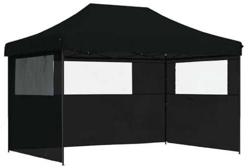 vidaXL Partyzelt, Gartenzelt Faltbar Pop-Up, Faltpavillon mit 3 Seitenteilen, Pavillon für Hochzeit Festival Party, Faltzelt Gartenpavillon, Schwarz