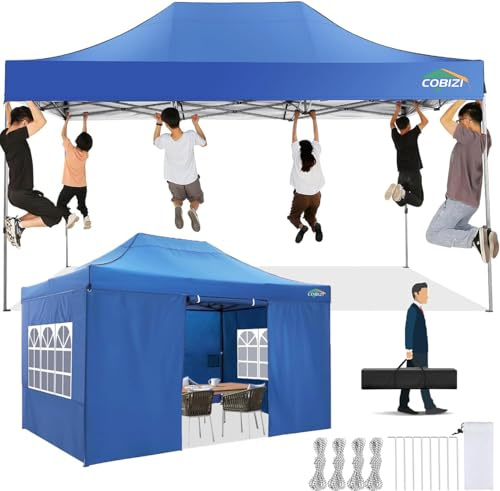 COBIZI Faltpavillon Pavillon 3x4.5 Wasserdicht Stabil, Outdoor Faltbar Garten Pavillon mit 4 Seitenteilen, UV Schutz 50+, Blau
