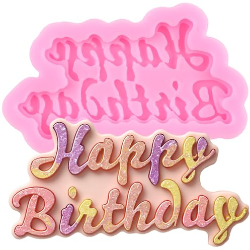 XMOLDNMS Happy Birthday Silicone Moulds Birthday Alphabet Silicone Chocolate Mould Letter Fondant Moulds for Birthday Party Cake Decoration Cupcake Topper Candy Polymer Clay Gum Paste