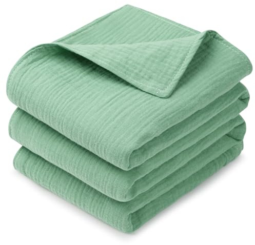 Aolso Baby Pucktuch Musselin Decken, 120 * 120cm Baby Pucktuch Decke aus Reiner Baumwolle, Baumwolle Dünne Atmungsaktive Babydecke, Swaddle & Burp Blanket für Neugeborene Junge und Mädchen (Grün)