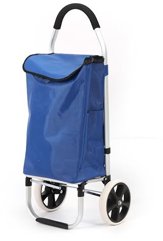 43.5Liter Aluminium Trolley Einkaufstrolley Klappbar, Shopping Trolley, Wasserabweisender Einkaufswagen Faltbar, Einkaufstasche mit 2 Rädern, Einkaufskorb mit Rollen, Groß - Blau
