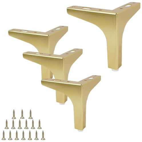 Zythrem 4 inch / 10cm Furniture Legs Set of 4 Heavy Duty Sofa Legs Gold Furniture Legs Table Legs Modern Metal Diamond Triangle Furniture Feet DIY Replacement for Cabinet Chair Cupboard Ottoman