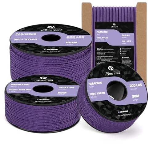 Abma Cord Paracord 2mm 30m Corda Nylon 3 Fili Tipo I Corda Paracord per Fai da te, Campeggio, Attività All'aperto - Max. 90kg (200lbs) - Viola