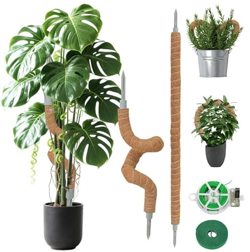 LOLEDE 2 Pack Moss Pole, 55 Inches Tall Bendable Coco Coir Poles Monstera Plant Support for Climbing Indoor Plants, DIY Plant Stakes Kit Support for Pothos, Philodendron,Potted Plants