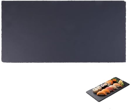 Cabilock Natürliche Rechteckige Schieferplatte, 40X20cm Servierteller Groß für Sushi Kuchen Pizza Grillplatte Steinplatte Obstschale