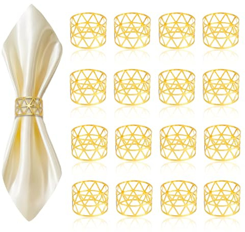 JINGIHE 16 Stück Metall Gold Serviettenringe, Stoffservietten Serviettenschnallen Goldene Tischdekoration Servietten Ring für Tischdeko Weihnachten Hochzeit Geburtstagsfeiern Familienfeiern Party