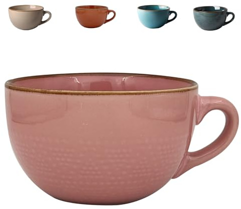 Grande Tasse en Céramique de 700ml, Grande Tasse à Café, Grande Tasse à Soupe en Céramique, Grande Tasse à Thé, Grand bol à Céréales avec Anse, Bols à Café avec Anse, pour le Café, Avoine(Rose)