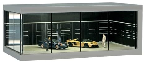Ausstellungsvitrine für Automodelle, LED-Aufbewahrung für Automodelle, staubdichtes Display-Schrank, klare Acrylplatten, realistisches Parklayout, 26,5x10,5x15cm/10,43x4,13x5,91Zoll, zum Schutz der