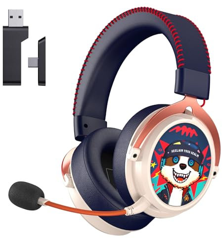 KAPEYDESI Casque Gaming sans Fil pour PC/PS5/Switch, Transmetteur USB Type-C & Type-A, Casque Gaming PS5 avec Microphone à Réduction de Bruit, Bluetooth 5.3, Stéréo, Autonomie de 70H+ - Blanc