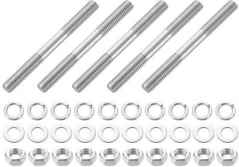sourcing map 5 viti a doppia estremità, M8 x 80 mm, in acciaio inossidabile 304, a doppia filettatura, con dadi e rondelle piatte e di bloccaggio, vite filettata a doppia estremità, per la