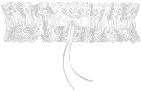 Sorcristy Brautstrumpfband Weiß mit Spitze und Schleife – Elegantes Hochzeits Jarretière für Braut Junggesellinnenabschied Party Accessoire