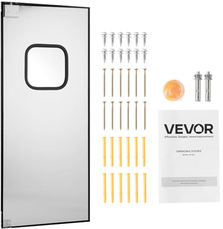 VEVOR Traffic Swing Door, Single Panel Fits Door Opening 36 W x 84 H, Stainless Steel Commercial Swinging Doors with Hardware & Accessories, Ideal for Residential Use, Durable & Easy to Install