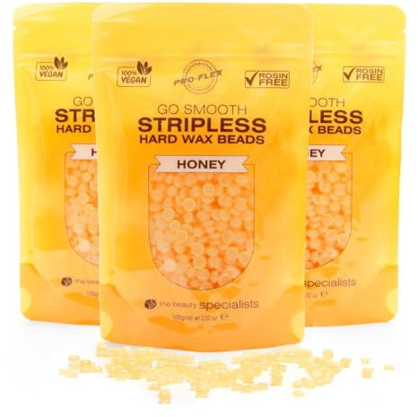 Rio Go Smooth Hard Wax Beads 300g, Stripless Depilatory Waxing, No Strip Needed, Full Body, Face & Bikini Line Stripless Beads, Rosin Free - Honey (3 x 100g)