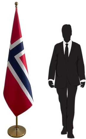 Bandera noruega con mástil y pie – Gran bandera de pie para interior o evento – Código CN7-NO