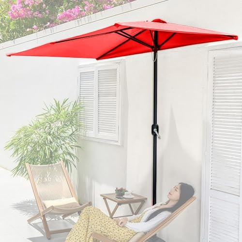 QSPNVFB Halber Sonnenschirm Balkon Wandschirm 250cm Kurbelschirm Rechteckig Sombrilla De Mesa Garten, Sonnenschutz Halbschirm Für Terrasse Markt Pool(Burgundy)