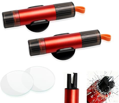 Brise Vitre Coupe Ceinture - 2 Pièces Marteau Brise Vitre Voiture 2 en 1 - Marteau de Sécurité avec Support - Outil de Sécurité pour Urgences, Brise Vitre pour Libération de Ceinture (Rouge)