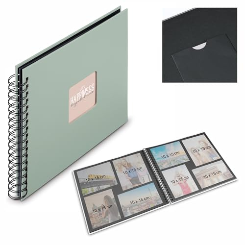 Spiral-Album Fine Art, 36x32 cm, 50 schwarze Seiten, Salbei | Fotoalbum Salbei, 50 schwarze Seiten, Ringbuch 36x32 cm, Einstecktasche im Cover, Strukturpapier, zum Selbstgestalten