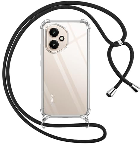 Pnakqil Cover per Honor 400 5G con Cordino, Trasparente Custodia con Laccio Tracolla Cellulare Girocollo Collana Protettiva per Honor 400 5G 6.55, Nero
