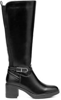 Stivali Alti Donna Con Tacco Blocco Quadrato. Stile Cavaliere Moderno in Similpelle con Suola Spessa e Fibbia Decorativa (Nero, Sistema Taglia Scarpe EU, Adulto, Digitale, Medio, 39), Nero , 36 EU