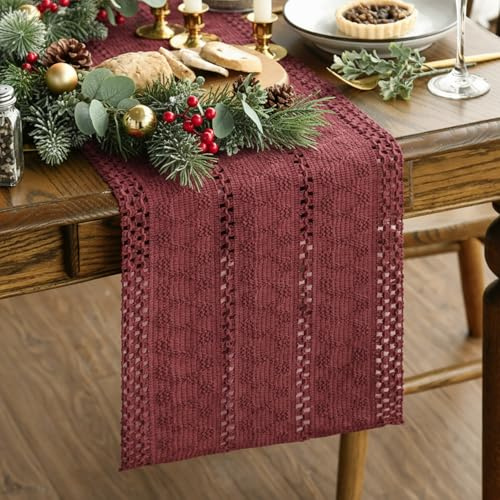 Artoid Mode Bauernhaus Baumwollflachs Makramee Rot Tischläufer 30x143 cm, Küche Tisch Geburtstag Dekoration Drinnen Urlaub Party Dekor
