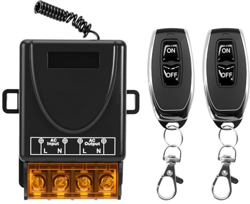Funk Fernbedienung Schalter AC 220V-230V mit 30A Relais Empfänger und 2 Sender Funksteuerung,Ideal für Licht, Pumpen, Haushaltsgeräte Landwirtschaft Bewässerung und elektrische Geräte