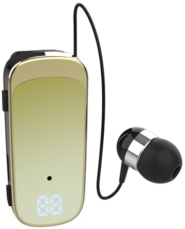 Oluote Auricolare Bluetooth con Clip e Cavo Retrattile,Auricolar Senza Fili con Microfono, Bluetooth V5.2 Cuffie Retrattili per Donne Uomini e Ufficio Sport (Giallo)