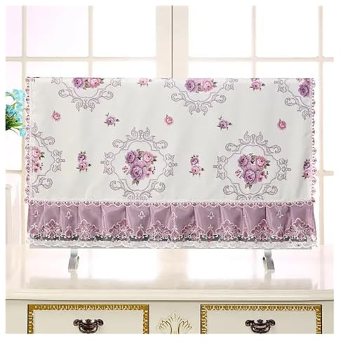 UJEDFHV Utomhus TV-fodral blommig tryckt TV skärmhuva broderad spets kant dammskydd duk hem vardagsrum tv dekorativ handduk (Style 01, 105 x höjd 66 cm)