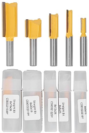 Set di frese diritte, kit di 2 frese per scanalature con punta in metallo duro, kit 5 pezzi, per applicazioni di lavorazione del legno, mobili, armadietti e rifiniture di porte