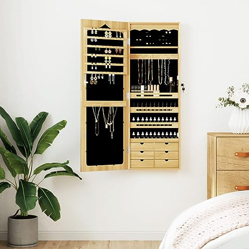 RMIHSJG Armoire à bijoux murale avec miroir 37,5 x 10 x 106 cm, 6 tiroirs avec porte verrouillable et doublure intérieure douce pour un rangement sûr, grand miroir pratique