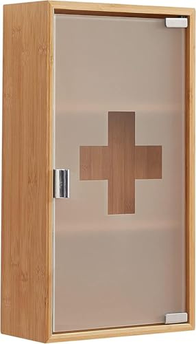 Madera Nieve Botiquín, Botiquín de Primeros Auxilios, Colgador, Armario de Medicamentos con Estantes Ajustables en Altura, Armario de Medicamentos de Bambú para Pared (Bambú, 48x27)