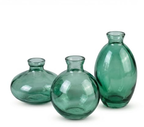 Juego de 3 Jarrones Pequeños de Cristal, Mini Jarron Cristal, Pequeños Jarrones Decorativos Modernos Crista, Varios Tamaños para Decoración del Hogar y del Salón, Decoración de Boda (Verde)