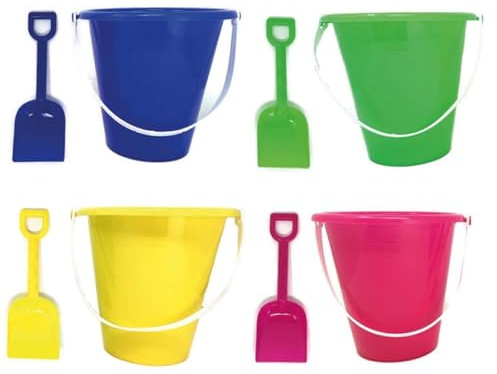 Beach Sand Bucket with Spade, Set of 4, Bright Colours, Large, Beach Toys