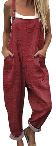 Generico Salopette Donna Estiva Lunga Elegante Tuta Jumpsuit Intera Curvy Casual Moda Stampa Jumpsuits Comoda Larga Pantaloni Da Lavoro Con Tasca Leggera Baggy, Salopettes da Casa Playsuit Spiaggia