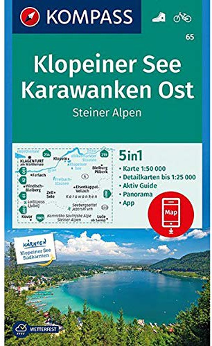 KOMPASS Wanderkarte Klopeiner See, Karawanken Ost, Steiner Alpen: 5in1 Wanderkarte 1:50000 mit Panorama, Aktiv Guide und Detailkarten inklusive Karte ... (KOMPASS-Wanderkarten, Band 65)