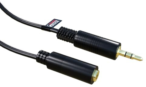 rhinocables Gold 3.5mm Stereo Extension Jack Cable (1.5m, Black) | Male to Female Extender Lead, Compatible with Tablets, Phones & Headphones, Secure Audio Connection
