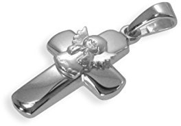 Kreuz mit Engelchen für Taufe und Kinder echt Sterling Silber 925 (Art. 203032) Gratis Express Gravur