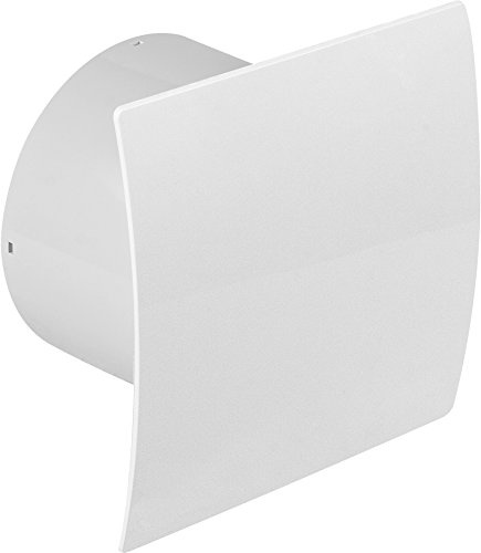 MKK Ø 100 mm Badventilator hochglanz weiß gebogen Feuchtigkeitssensor Timer Nachlauf und Rückstauklappe Lüfter Ventilator Front Wandlüfter Badlüfter Ventilator Einbaulüfter Bad Küche leise 10 cm