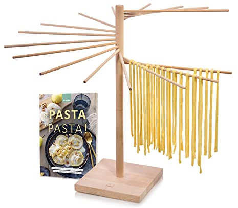 Sänger | Pastatrockner aus Holz, Nudeltrockner, Nudelständer zum Trocknen, Gesamthöhe 50cm, mit 16 abnehmbaren Armen, inkl. Booklet „Pasta Pasta“ mit 10 exklusiven Pastarezepten