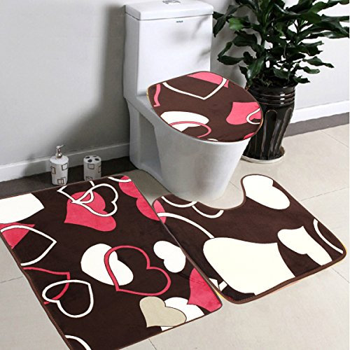 Tutoy 3Pcs Conjunto Antideslizante Suave Corazón Baño Pedestal Tapete Tapa WC Tapete Baño