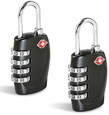 CFMOUR TSA Suitcase Locks - 1, 2, 3, 4, 5, 6 Pack 4-Dial Security Travel Combination Padlock for Suitcases Luggage Case Bag Code Lock - Black (Pack of 2)